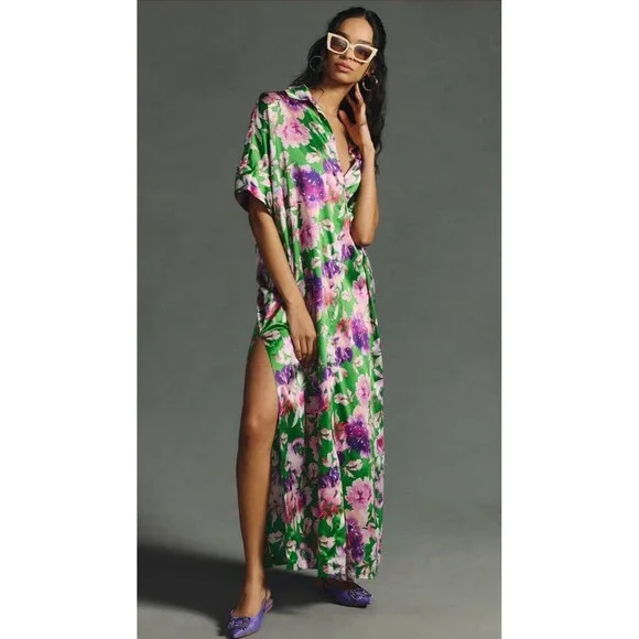 Delfi Collective | Dresses | Anthropologie Delfi Collective Women Shirt Dress  Green Floral Resort Vacay Sz S | Poshmark